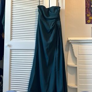 Forest Green, Strapless Bridesmaid dress with beautiful ruching and slit